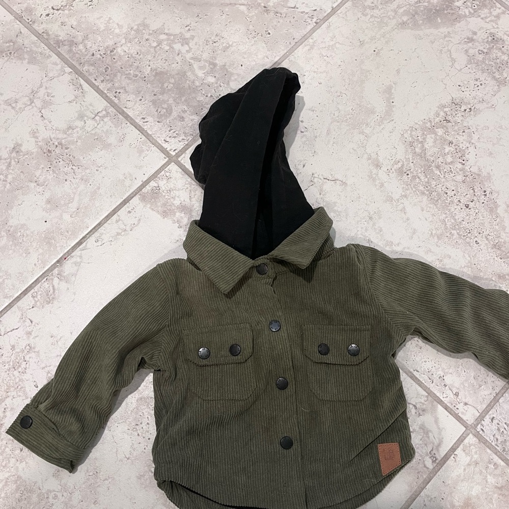 Little Bipsy green corduroy hooded shacket/jacket 3-6 months.